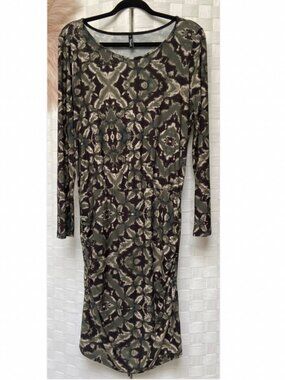 Viereck Geometric Print Green Brown Stretch Dress Size L
